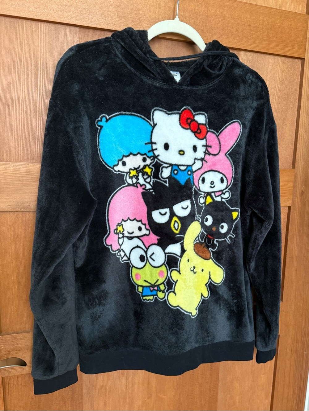 Hello Kitty & Sanrio Characters Black Plush Hoodie Large